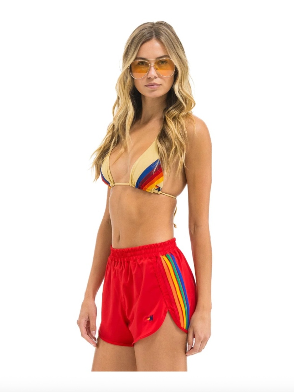 Aviator Nation Shorts Women's Small Red Rainbow 5 Stripe Flex Board Shorts